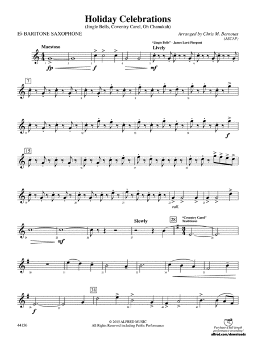 Holiday Celebrations: E-flat Baritone Saxophone Concert Band scores gallery preview page 1