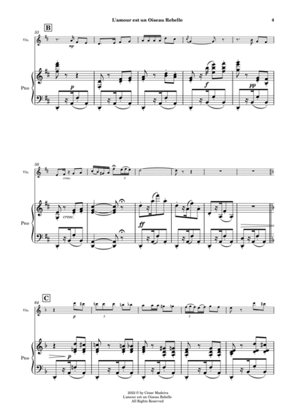 Habanera from Carmen by Bizet - Violin and Piano (Full Score and Parts) image number null