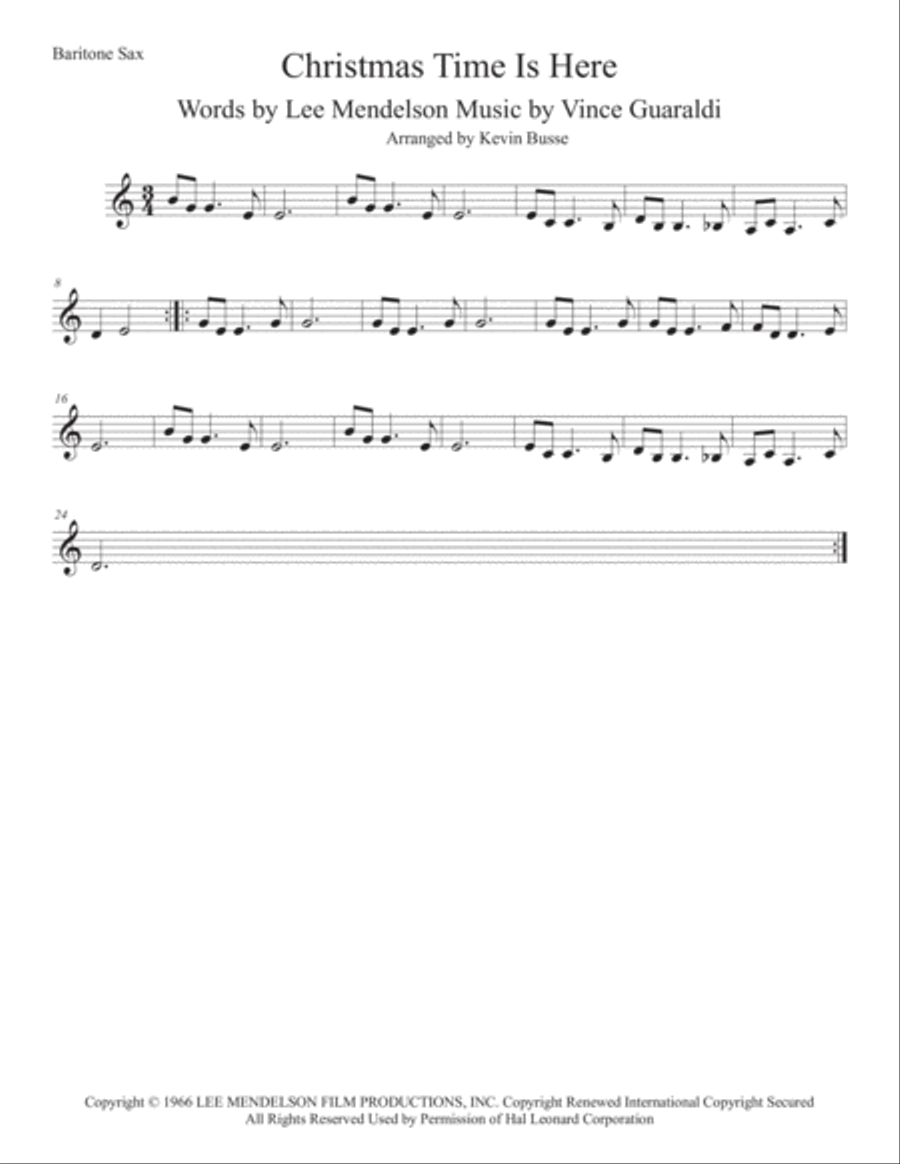 Christmas Time Is Here Baritone Saxophone scores gallery preview page 1