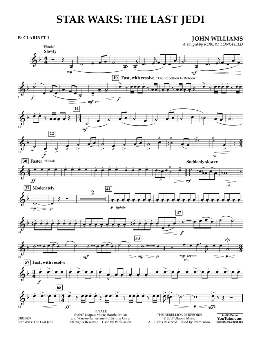 Star Wars: The Last Jedi - Bb Clarinet 1 Concert Band scores gallery preview page 1