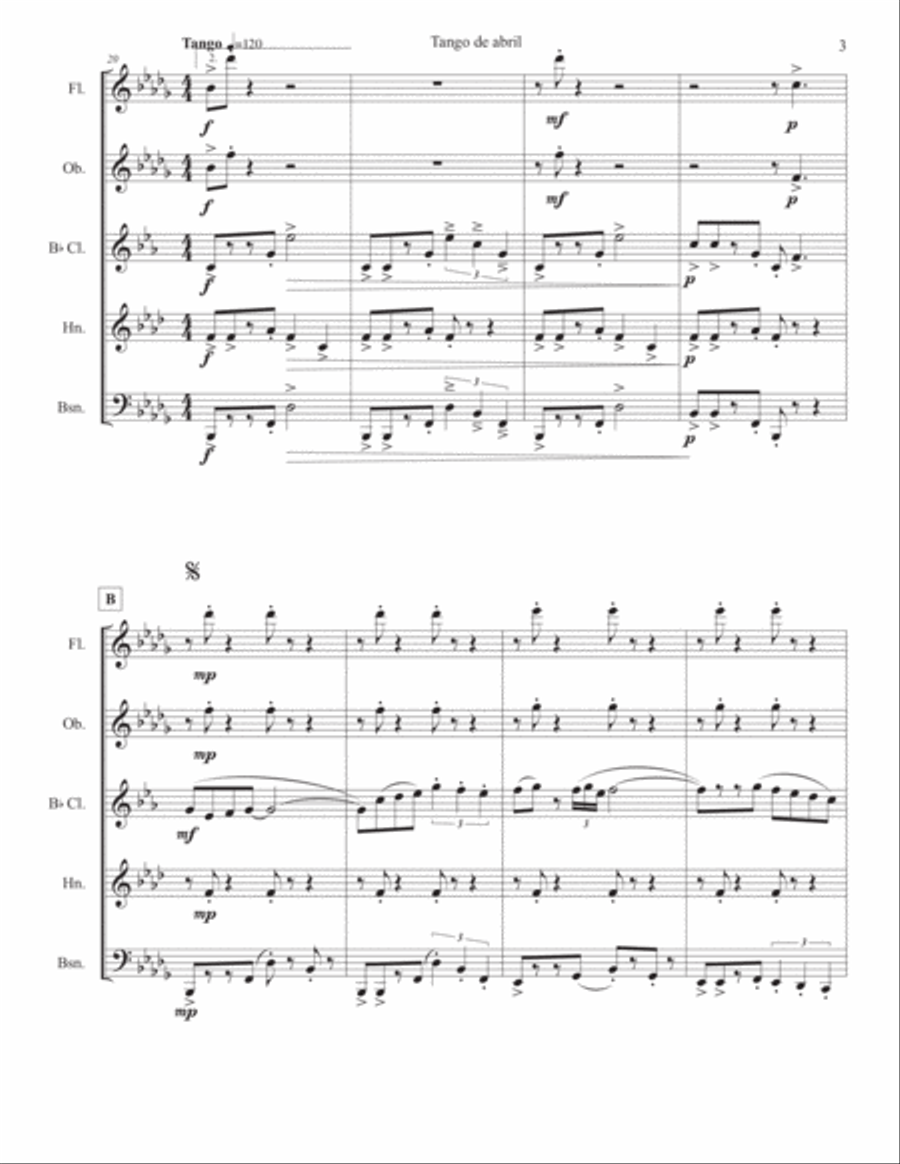 Tango de Abril Woodwind Quintet scores gallery preview page 3