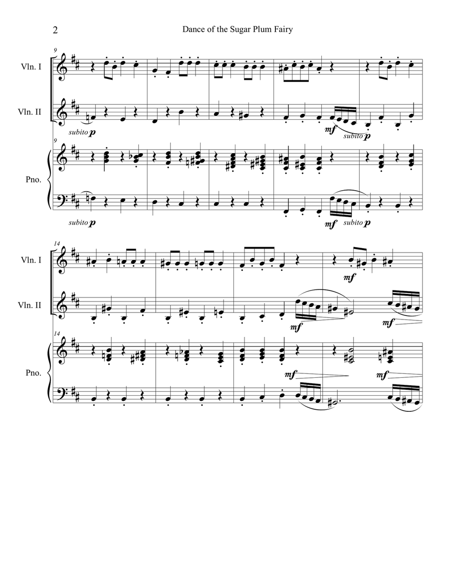 Dance of the Sugar Plum Fairy (Violin Duet with Piano Accompaniment) String Duet scores gallery preview page 2