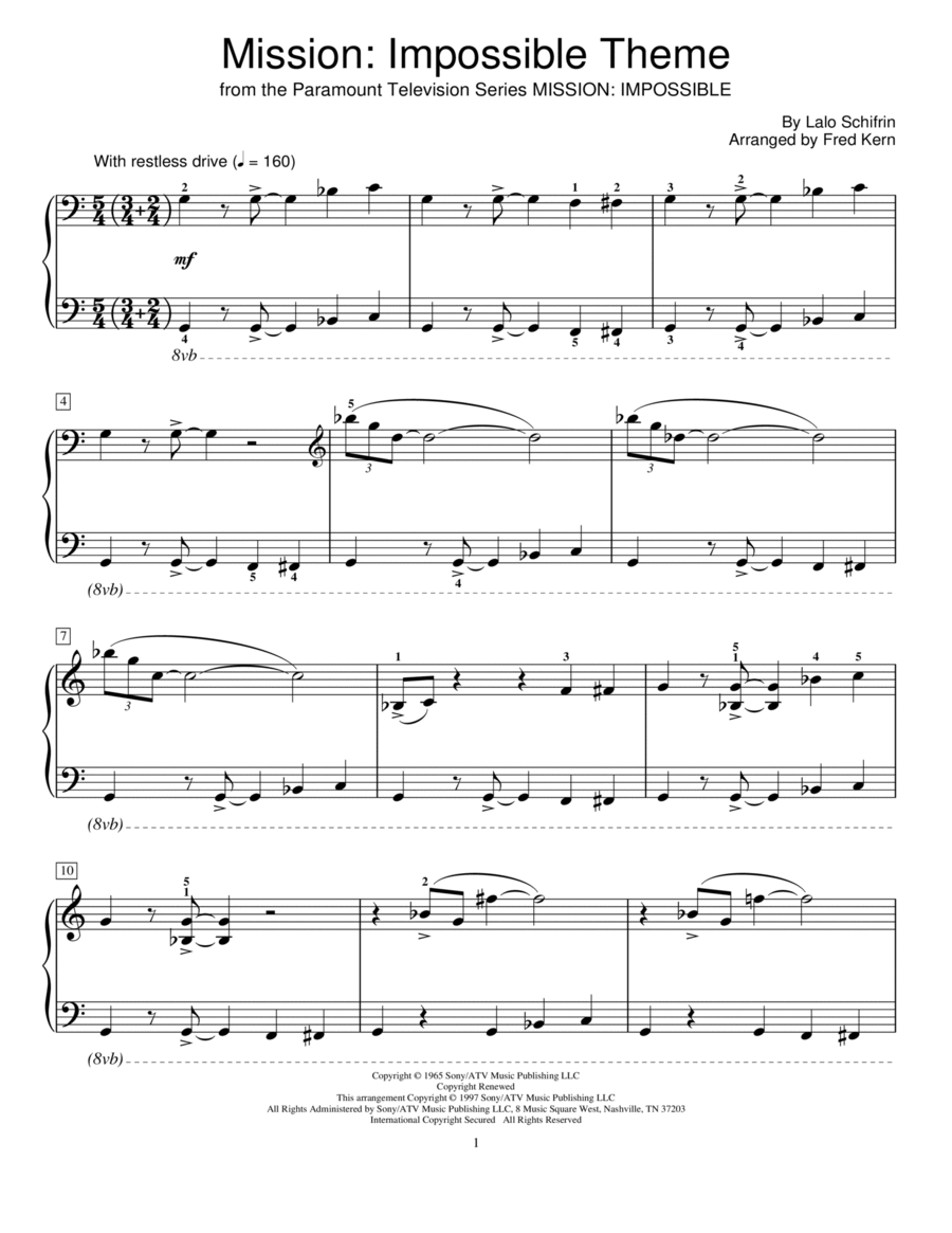 Mission: Impossible Theme Piano Method scores gallery preview page 1