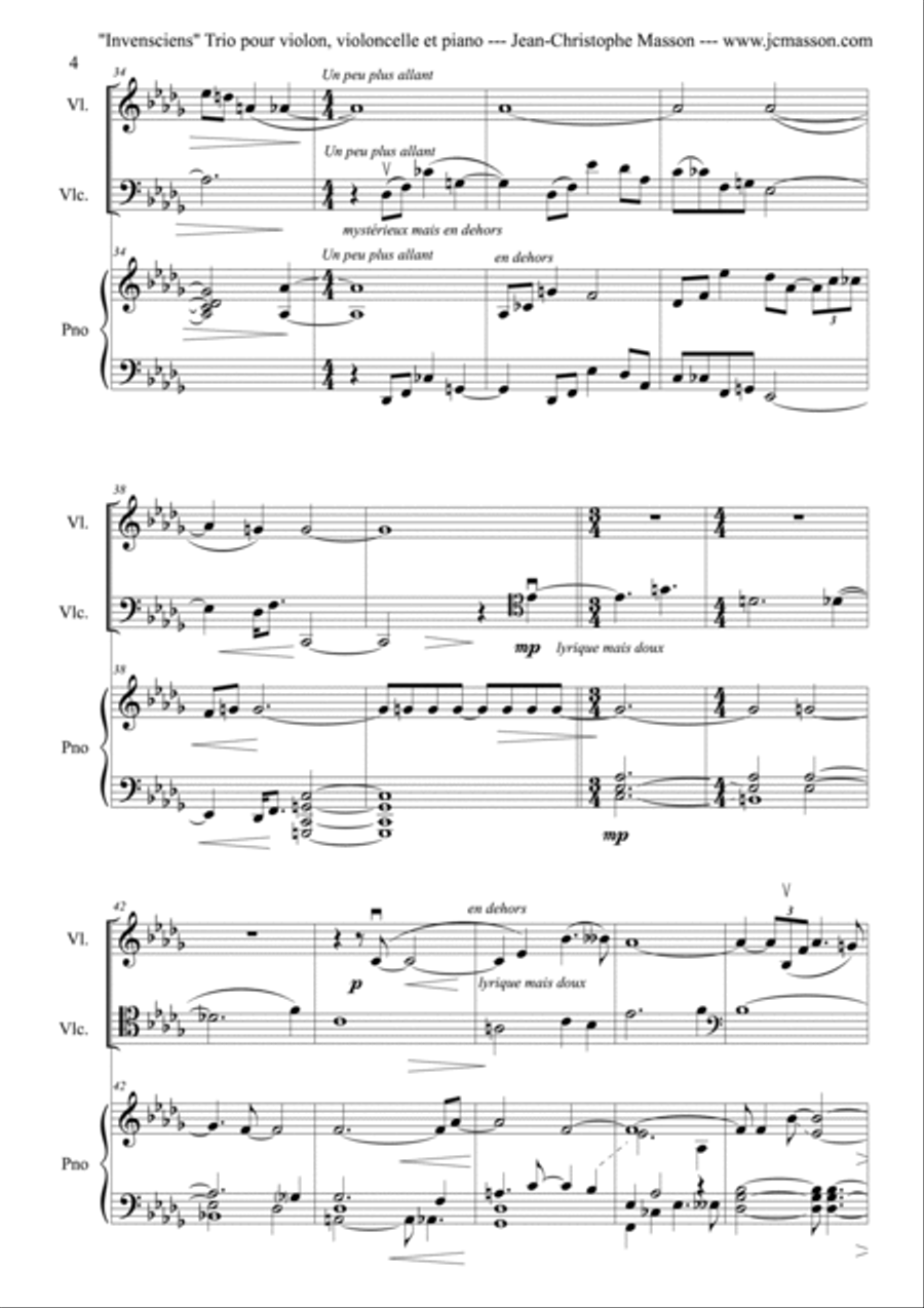 Invensciens --- Trio for Piano, Violin and Cello --- Score and Parts --- Command of Trio des Aulnes Piano Trio scores gallery preview page 5