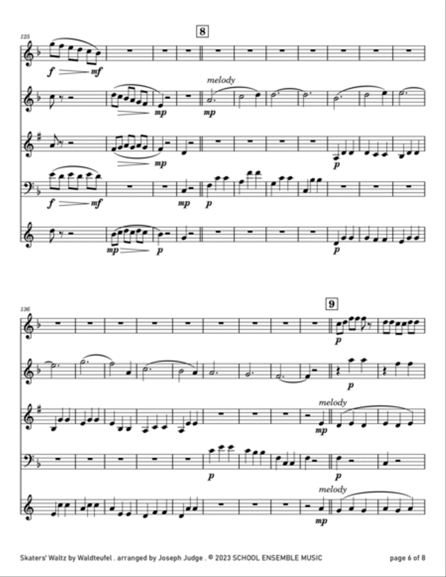 Skaters' Waltz by Waldteufel for Woodwind Quartet in Schools Woodwind Quartet scores gallery preview page 6