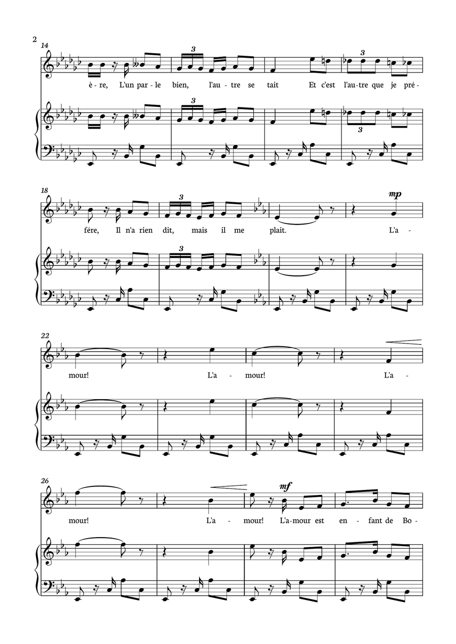Habanera - Carmen for piano and voice in Eb minor. Piano, Vocal scores gallery preview page 2