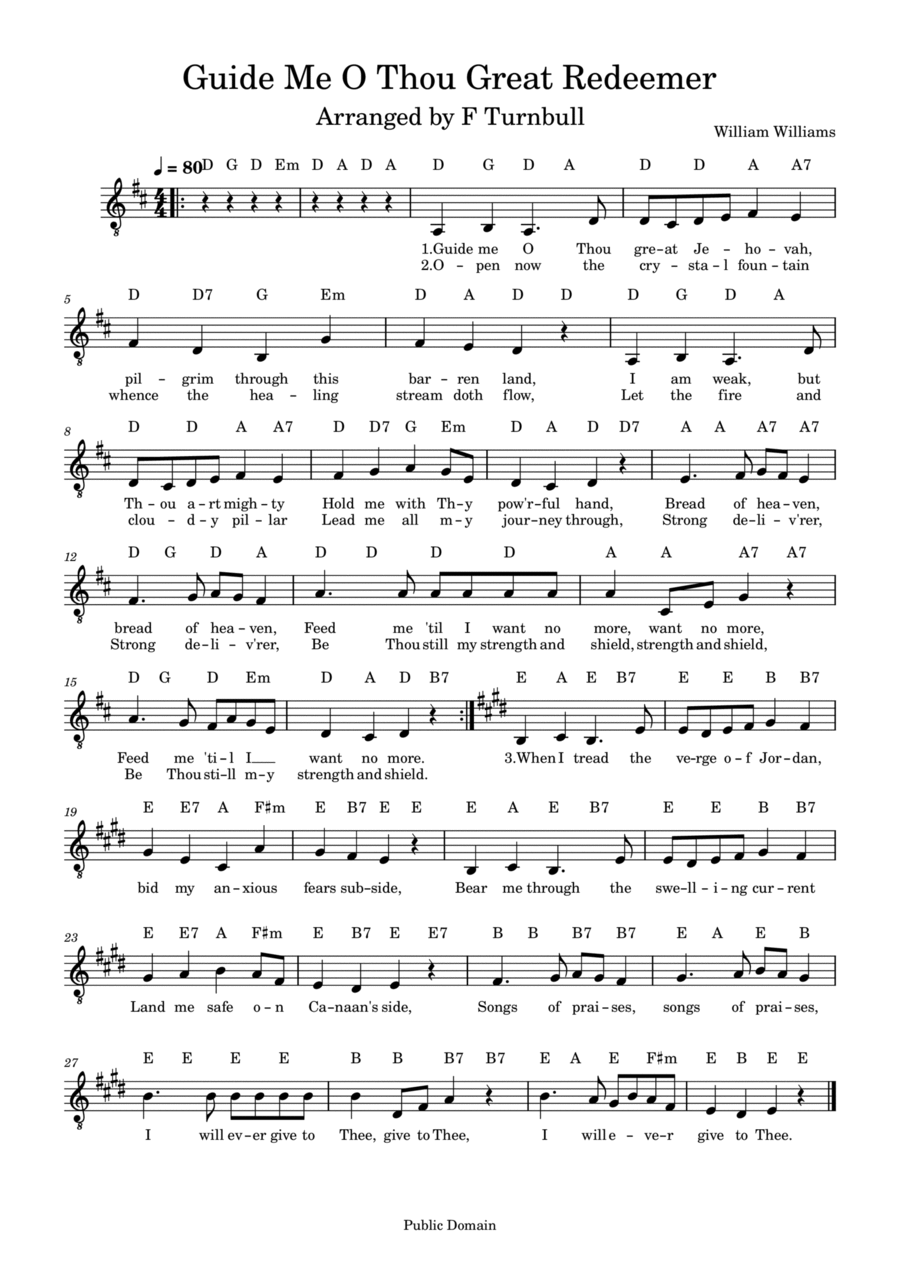 Guide Me O Thou Great Redeemer Piano, Vocal, Guitar scores gallery preview page 1