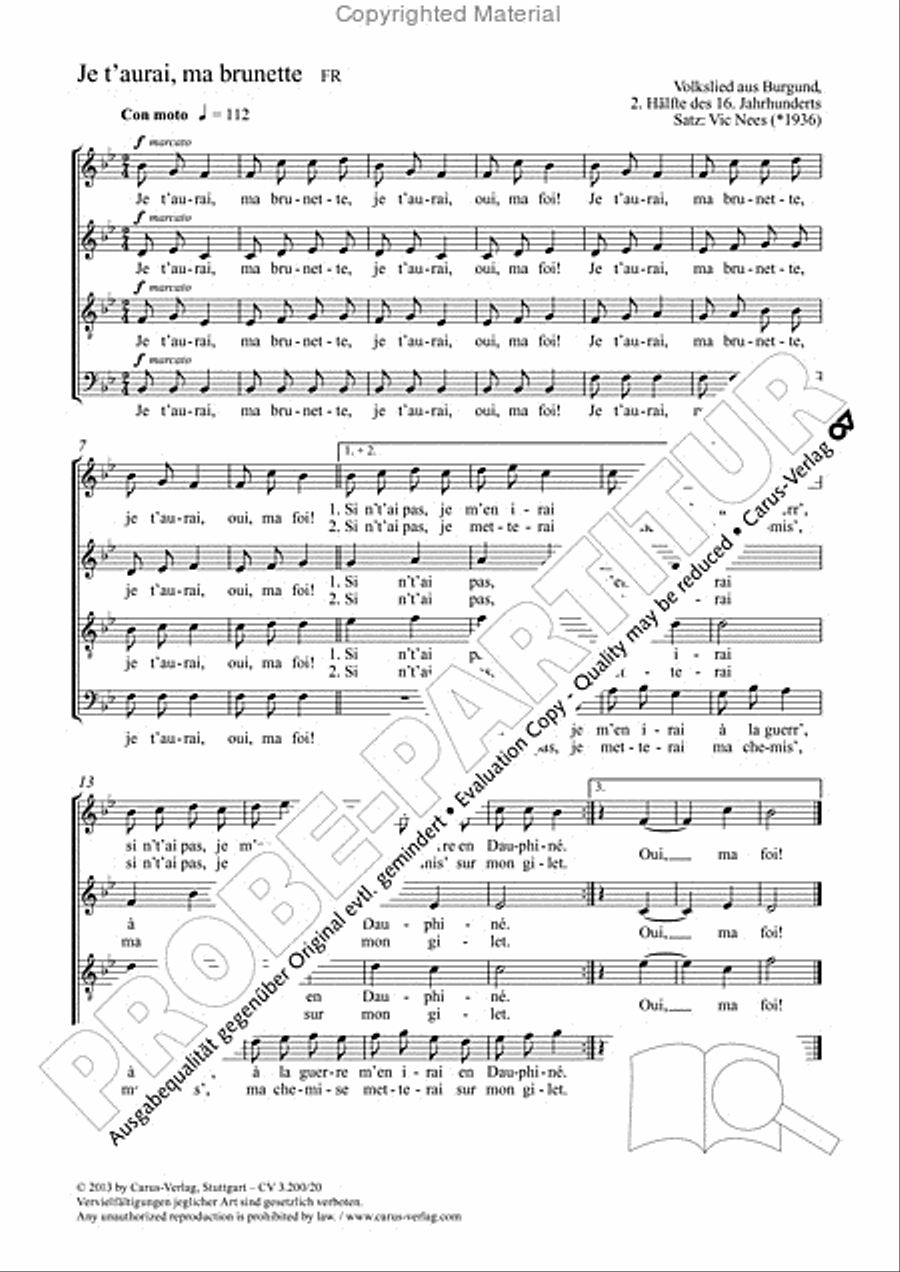 Je t'aurai, ma brunette 4-Part scores gallery preview page 2