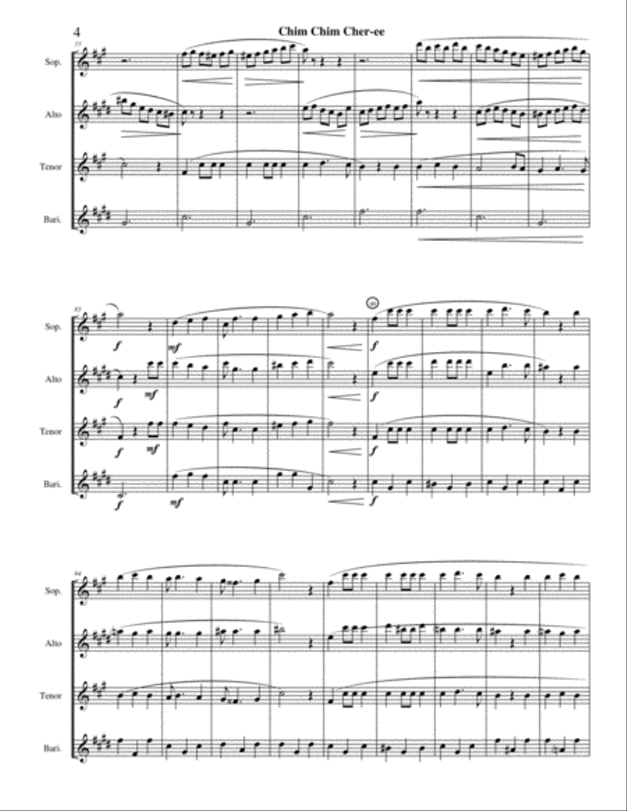 Chim Chim Cher-ee from Walt Disney's MARY POPPINS Saxophone Quartet scores gallery preview page 4