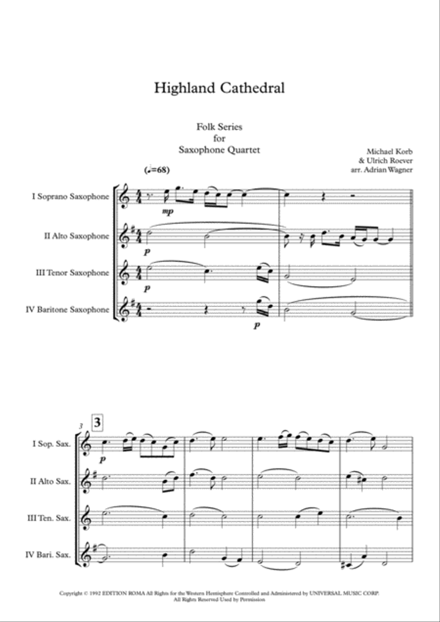 Highland Cathedral Saxophone Quartet scores gallery preview page 3