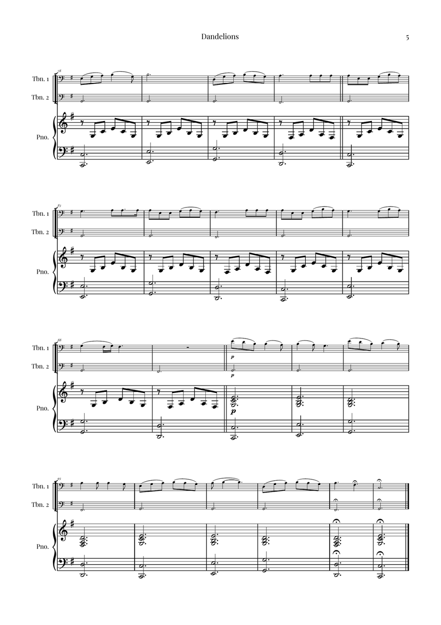 Dandelions Trombone Duet scores gallery preview page 5