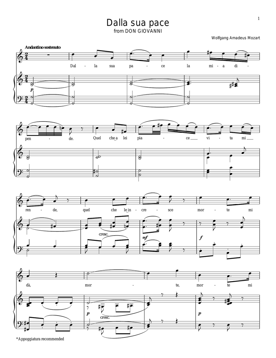 Dalla Sua Pace Piano, Vocal, Guitar scores gallery preview page 1