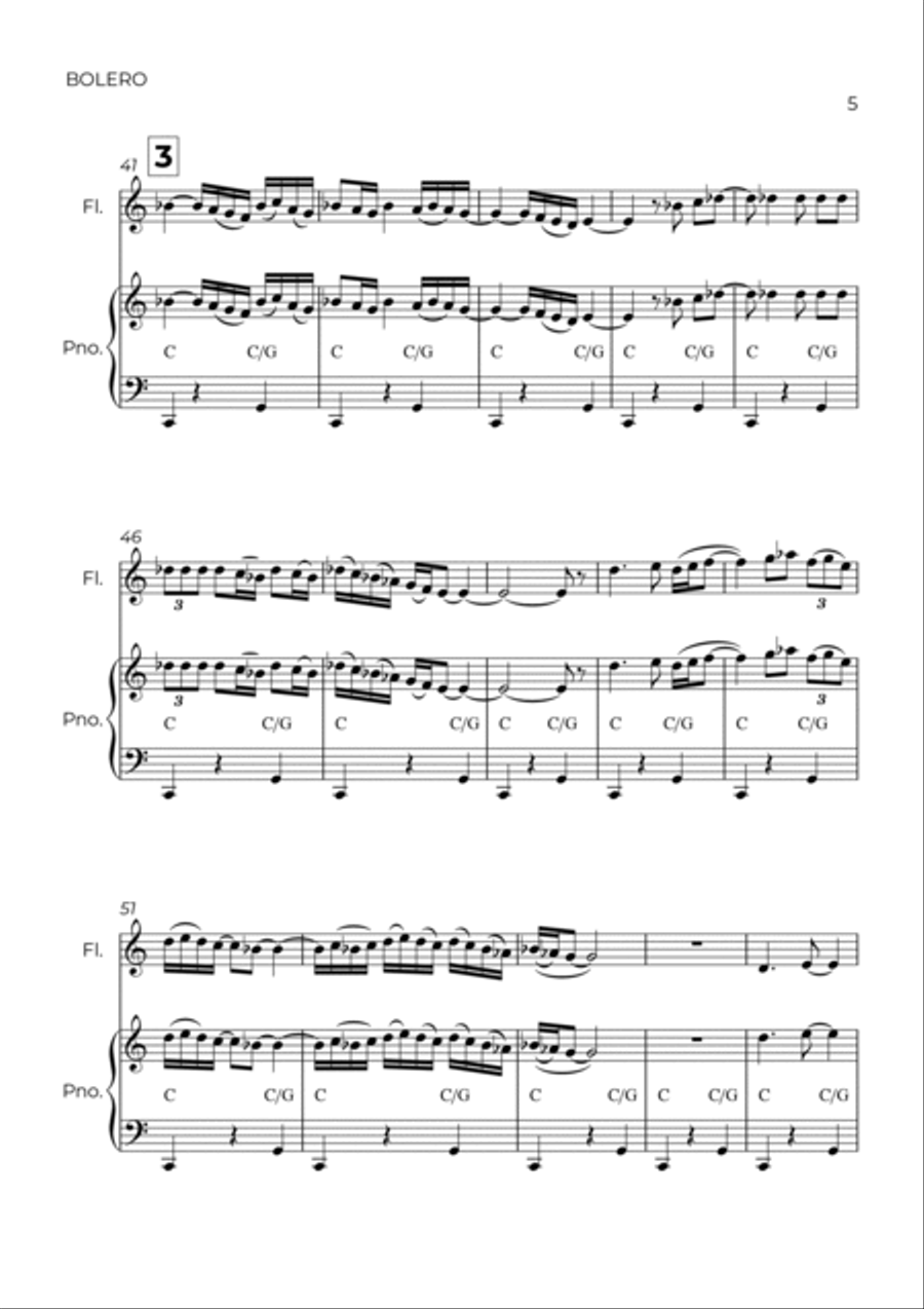 BOLERO - RAVEL - FLUTE & PIANO Flute Solo scores gallery preview page 5