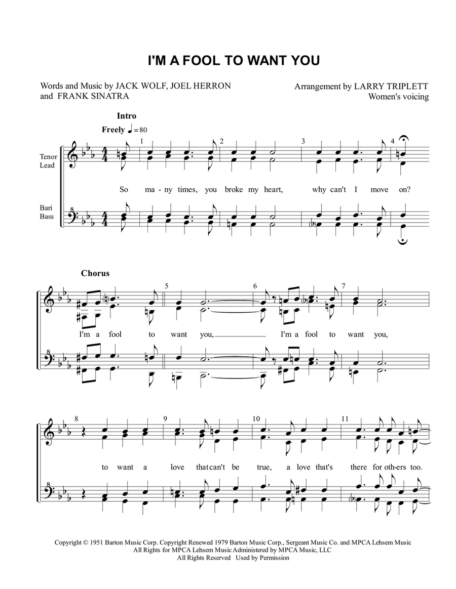 I'm A Fool To Want You SSAA scores gallery preview page 1