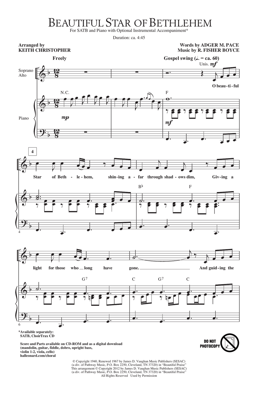 Beautiful Star Of Bethlehem 4-Part scores gallery preview page 1