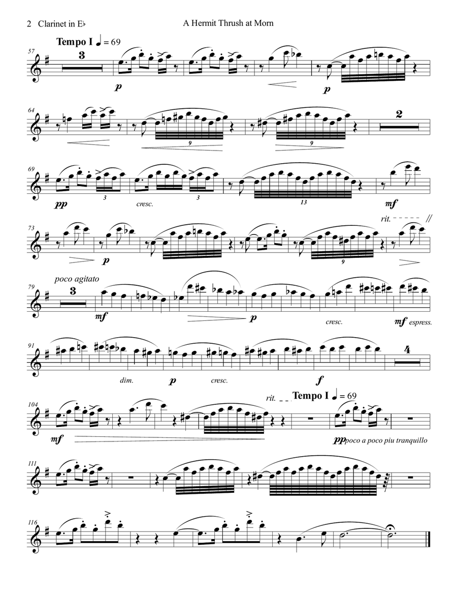 Amy Beach - Hermit Thrush at Morn set for E-Flat Clarinet and Piano E-Flat Clarinet scores gallery preview page 2