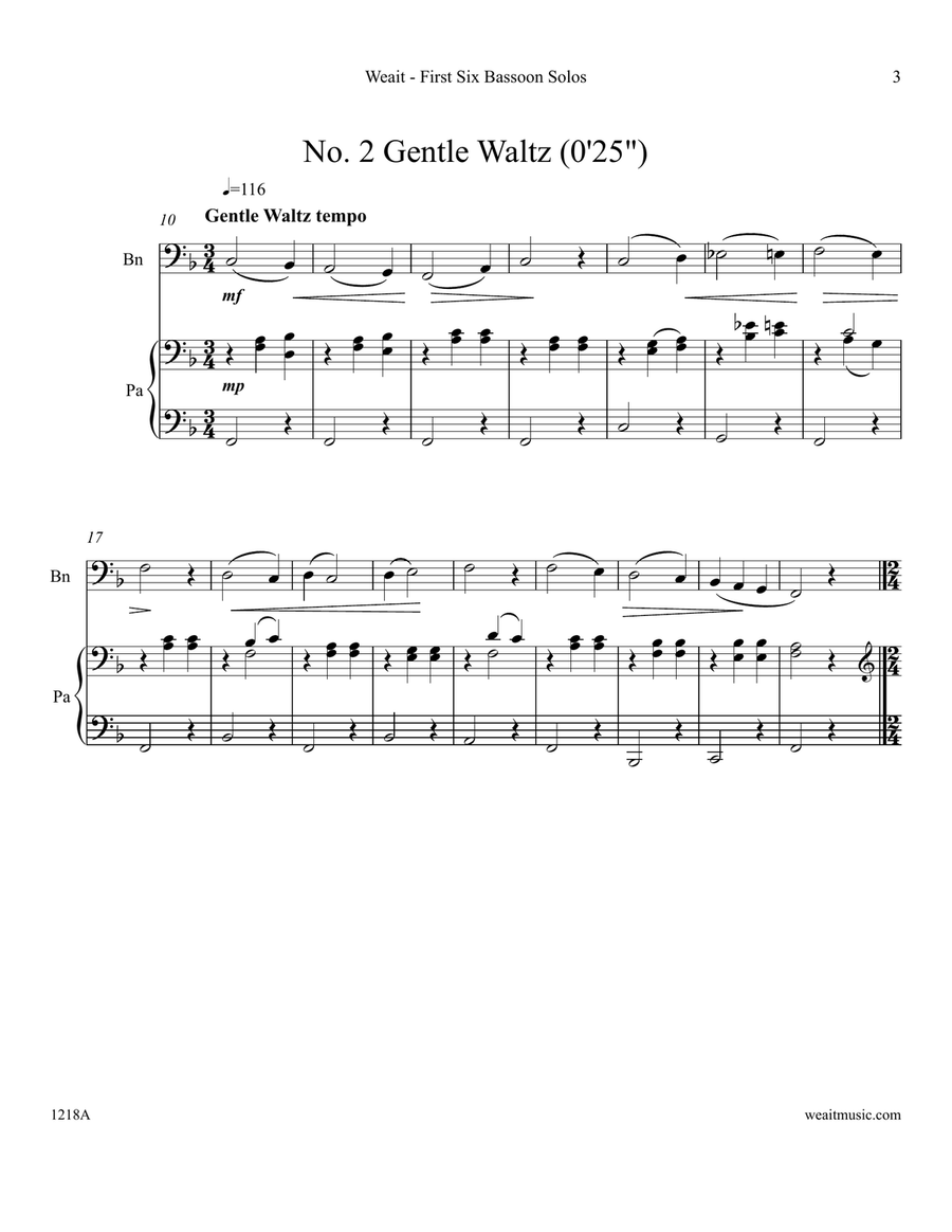 The First Six Bassoon Solos for bassoon & piano (Total time 5’) Bassoon Solo scores gallery preview page 3