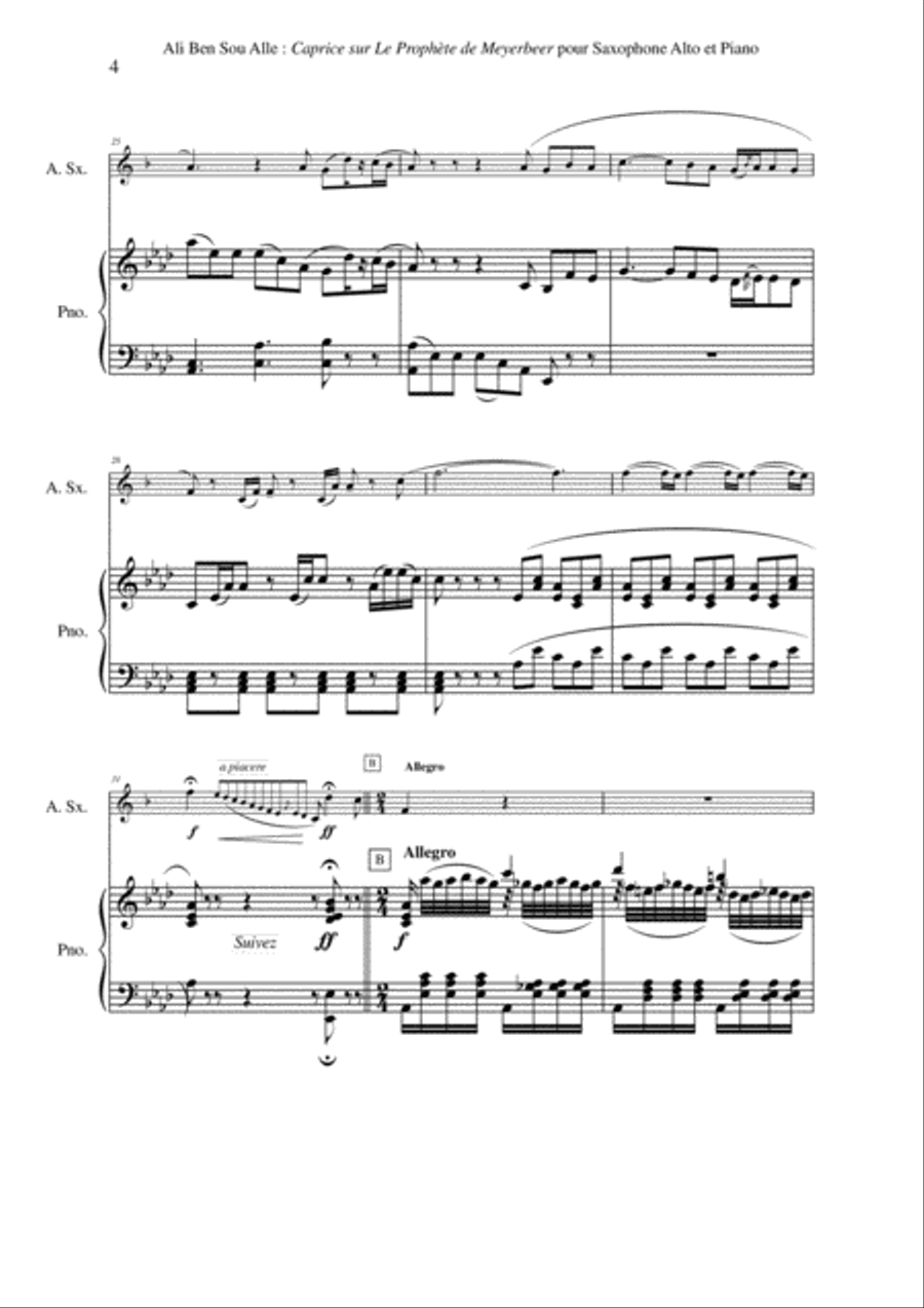Ali Ben Sou Alle: Caprice sur La Prophète de Meyerbeer for alto saxophone and piano Alto Saxophone scores gallery preview page 4