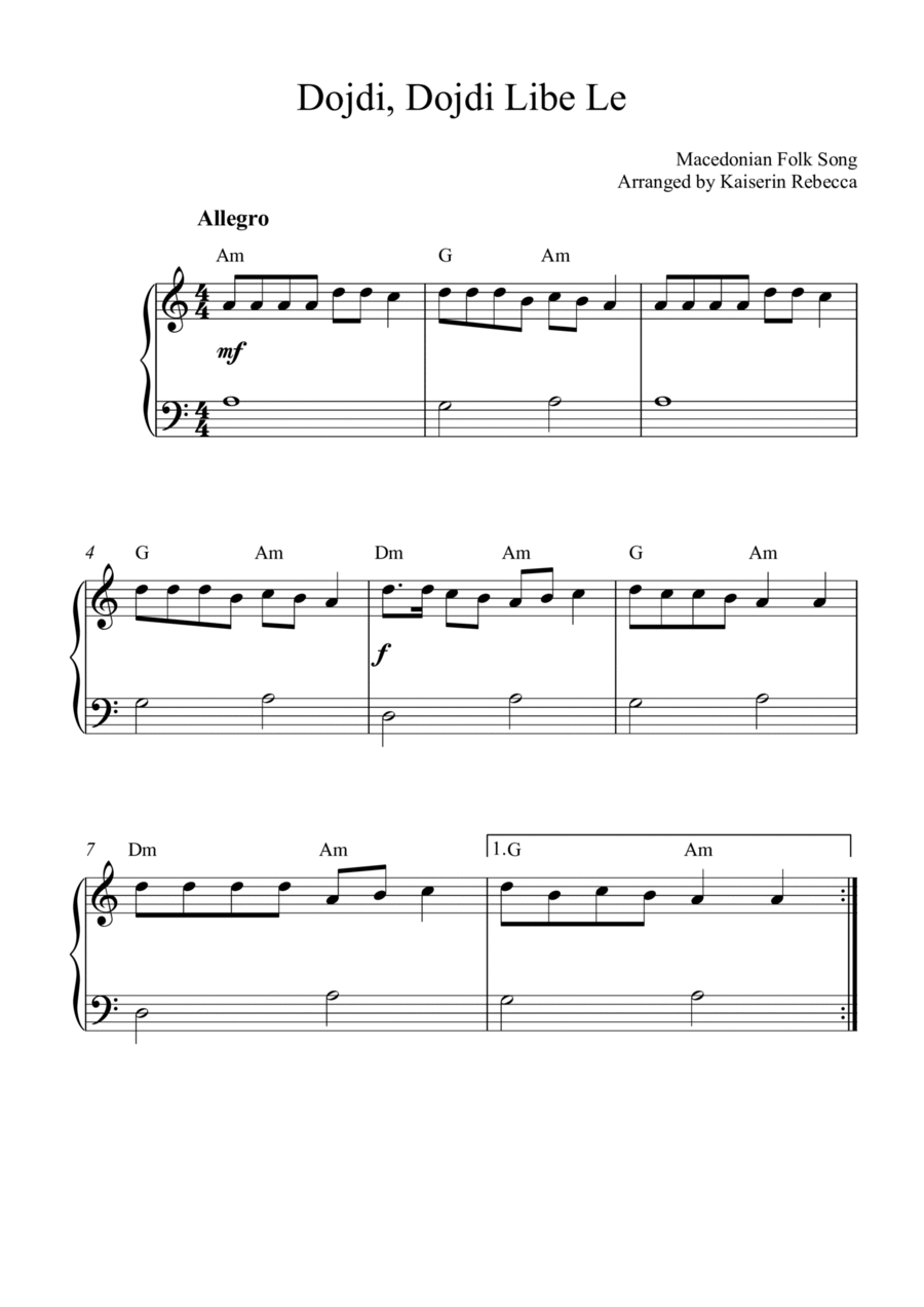 Dojdi, Dojdi Libe Le Dojdi, Dojdi Libe Le Piano Method scores gallery preview page 1