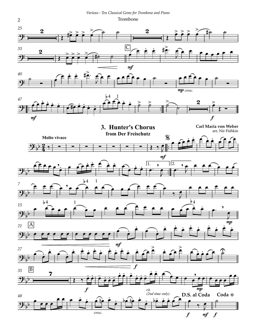 Ten Classical Gems for Trombone and Piano Piano scores gallery preview page 2