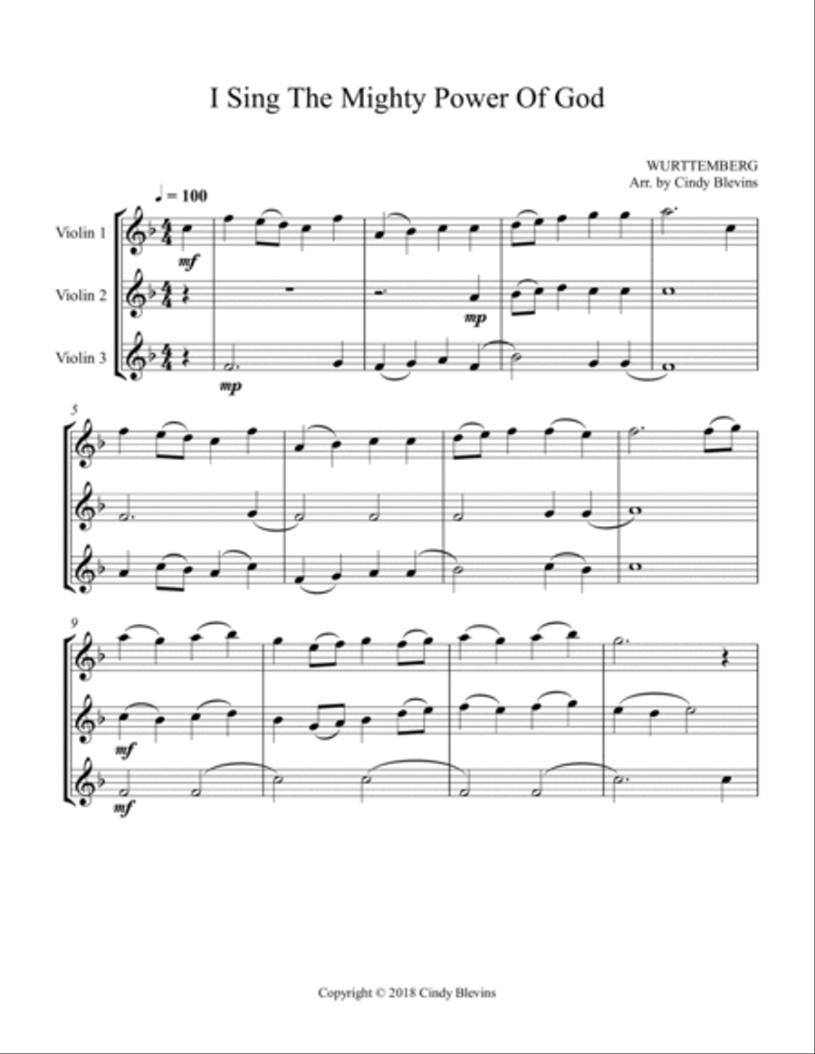 I Sing the Mighty Power Of God, for Violin Trio String Trio scores gallery preview page 2
