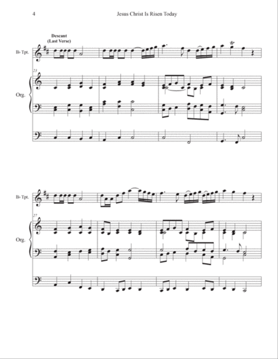 Jesus Christ Is Risen Today (Easter Hymn) Fanfare, Melody & Descant (Trumpet & Organ) C Trumpet scores gallery preview page 4