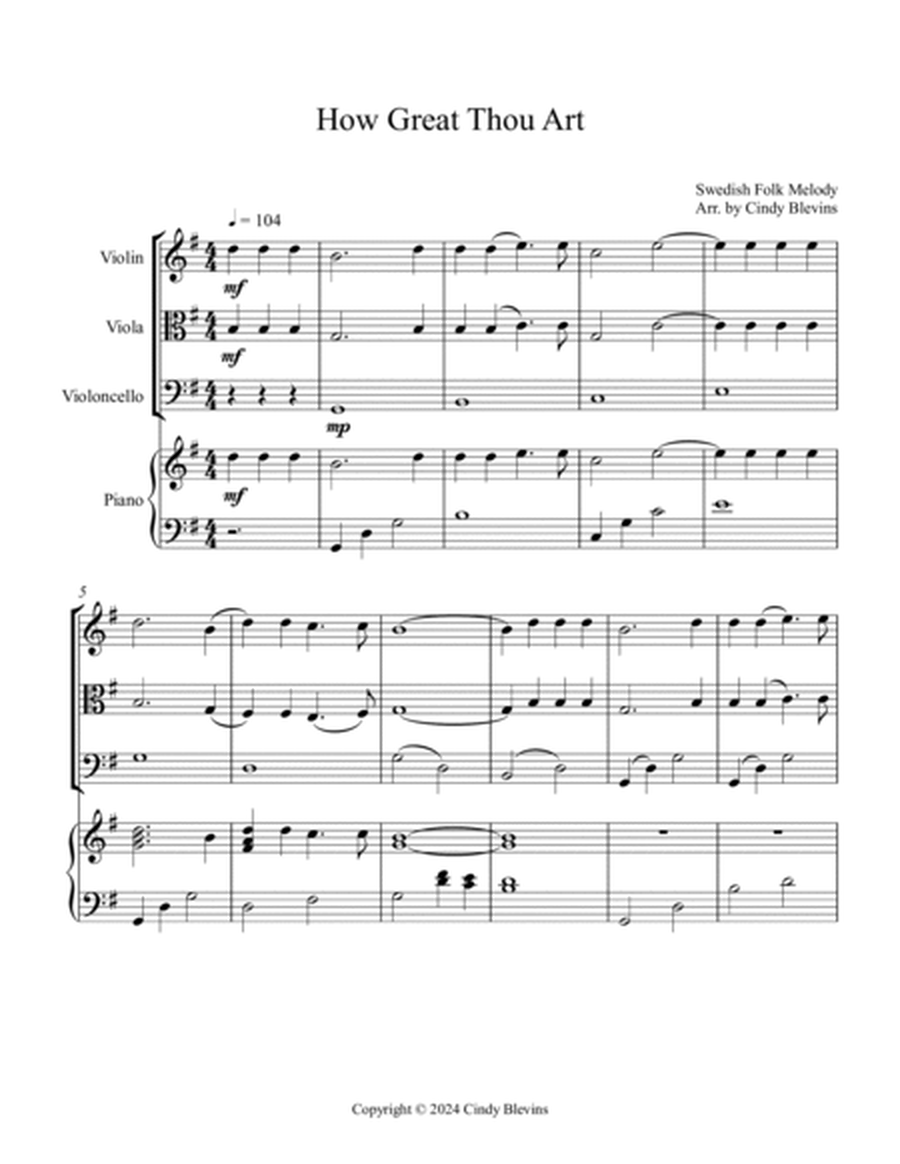 How Great Thou Art, for Violin, Viola, Cello and Piano image number null