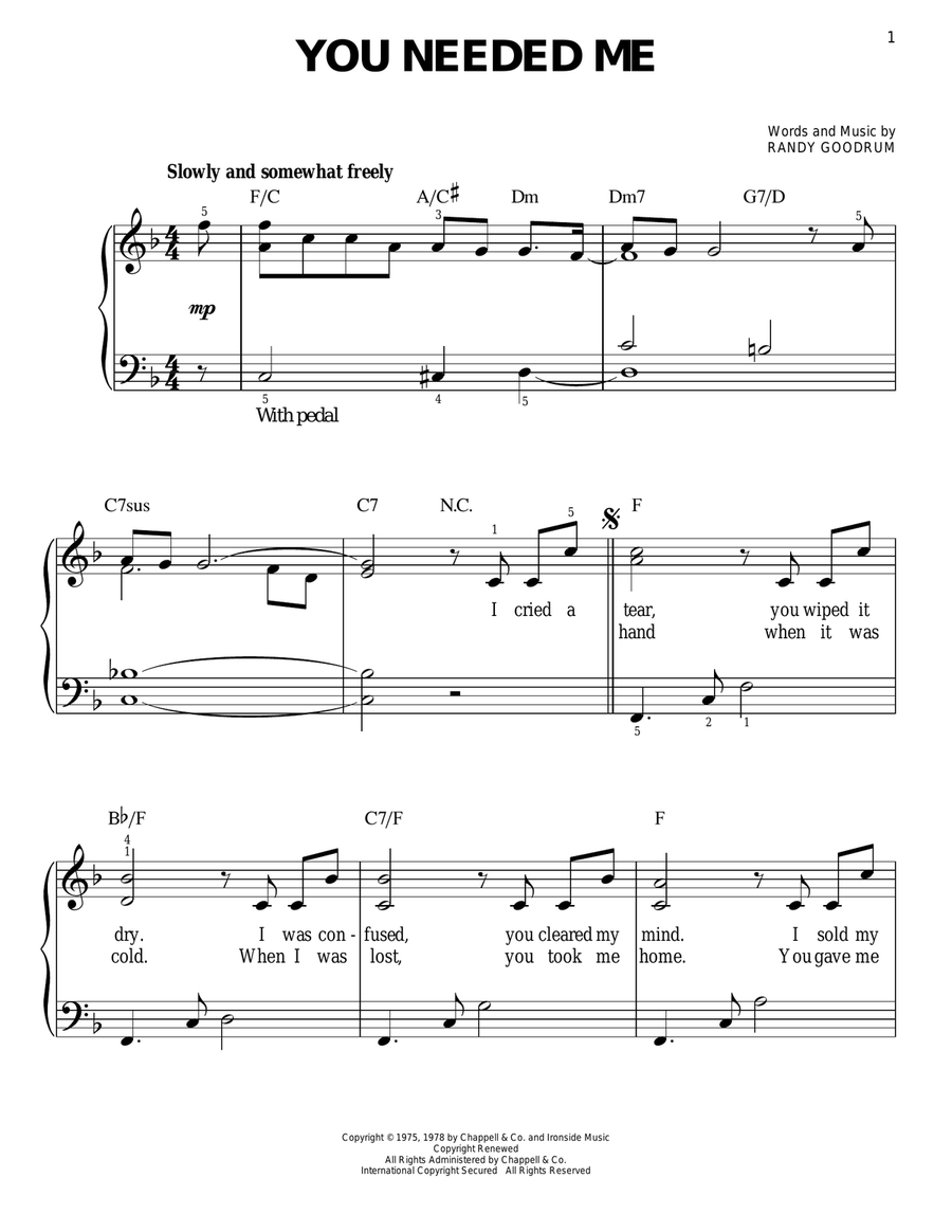 You Needed Me Easy Piano scores gallery preview page 1