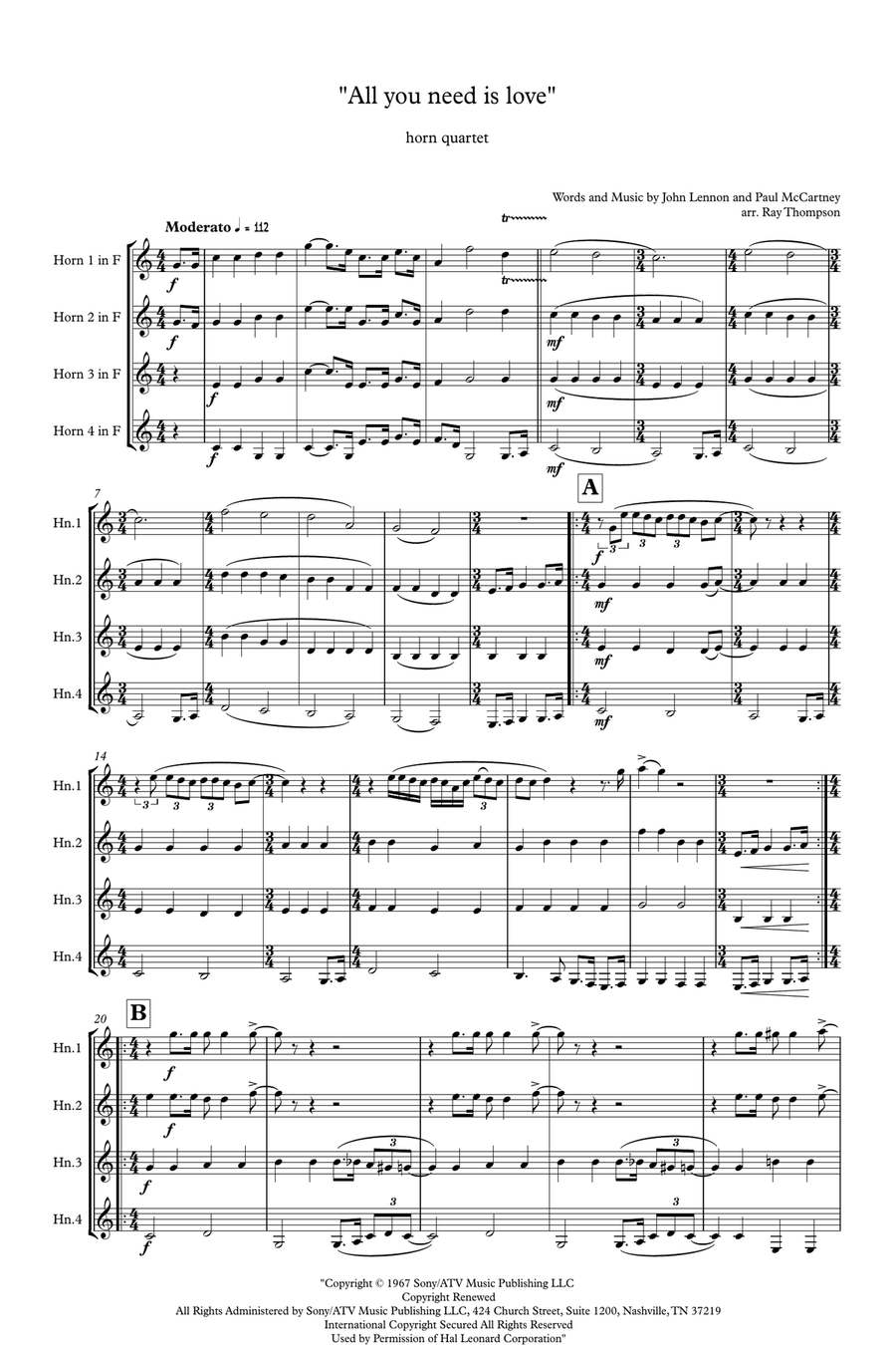 All You Need Is Love Brass Quartet scores gallery preview page 2