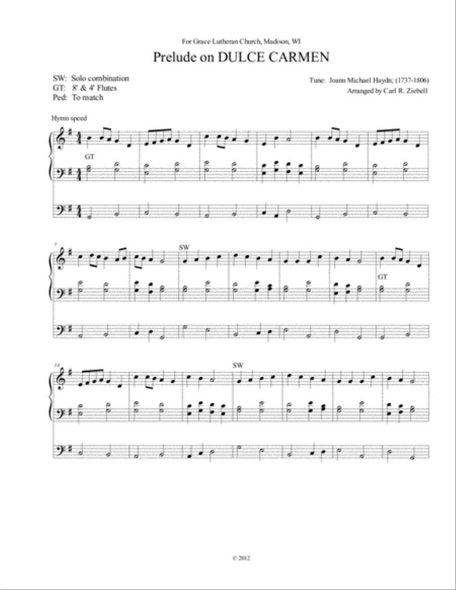 Prelude on DULCE CARMEN Organ Solo scores gallery preview page 1