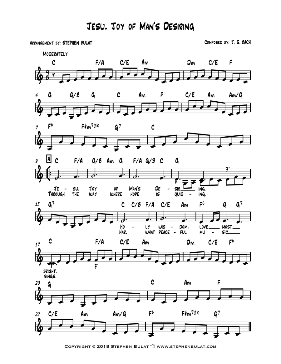 Jesu, Joy of Man's Desiring (Bach) - Lead sheet (key of C) Chamber Music scores gallery preview page 2