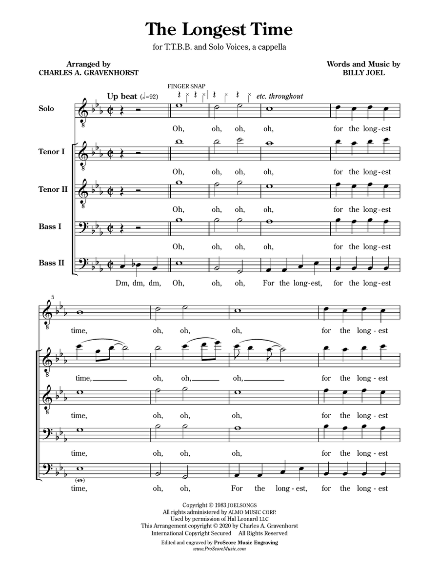 The Longest Time - TTBB and Solo, a cappella TTBB scores gallery preview page 1