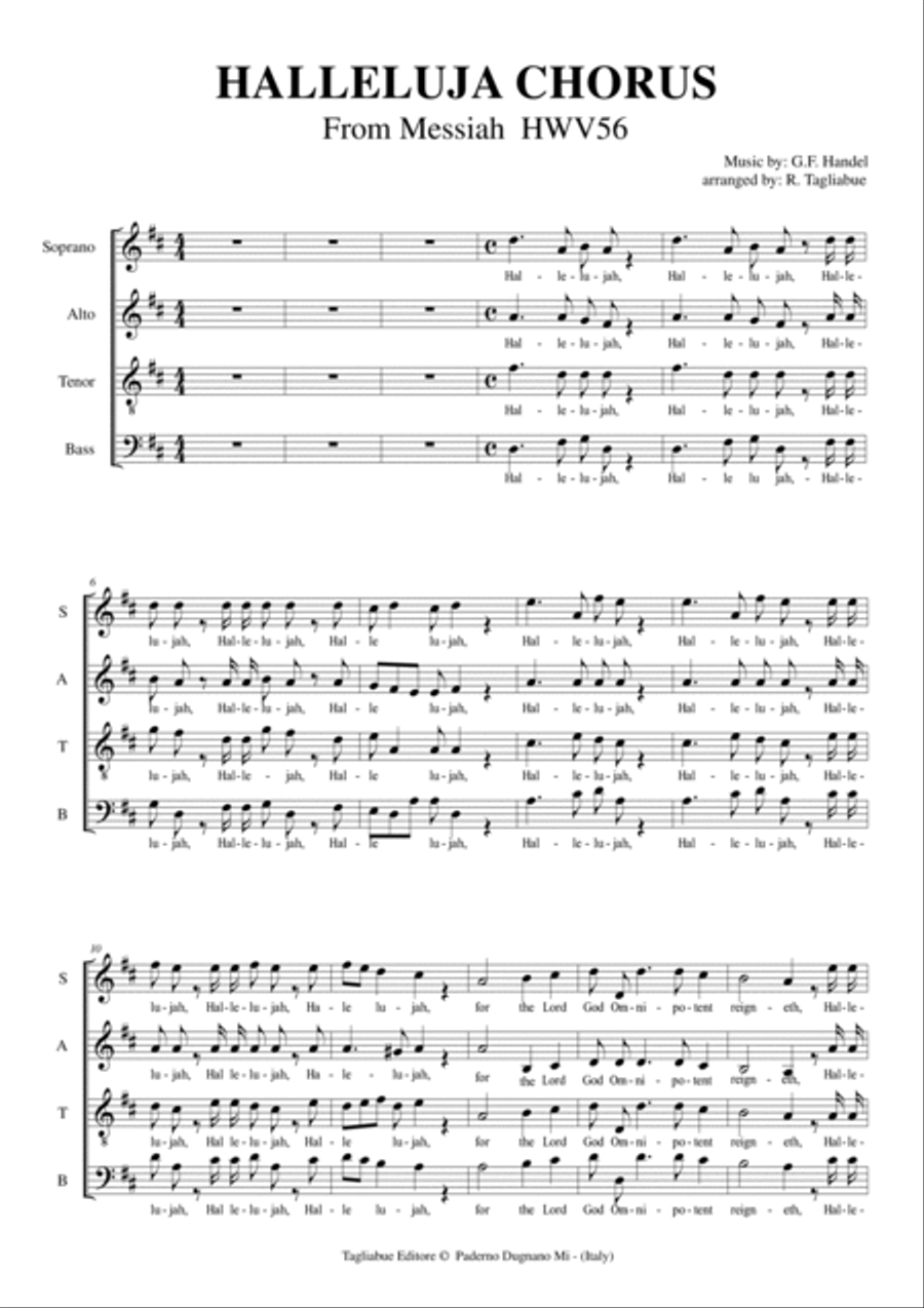HALLELUJA CHORUS - Handel - HWV56 Messiah - For SATB 4-Part scores gallery preview page 2