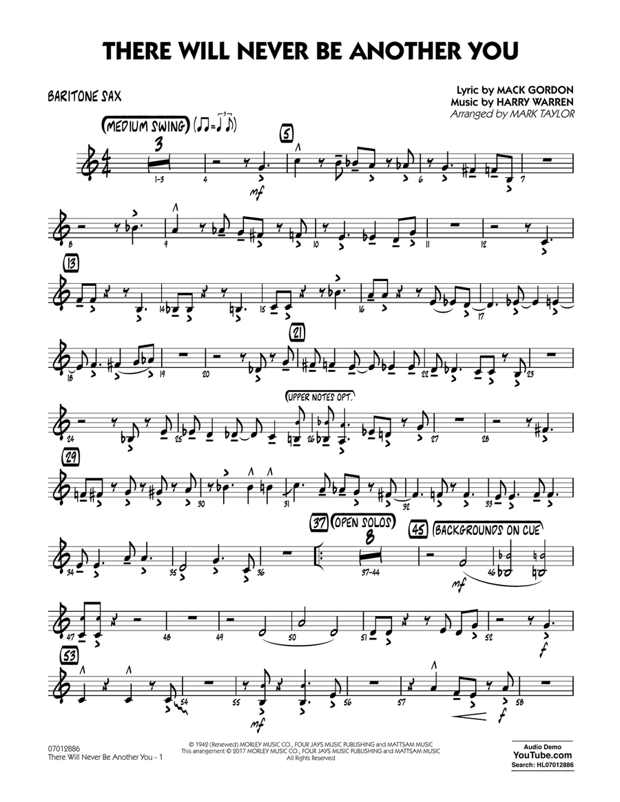 There Will Never Be Another You - Baritone Sax Jazz Ensemble scores gallery preview page 1