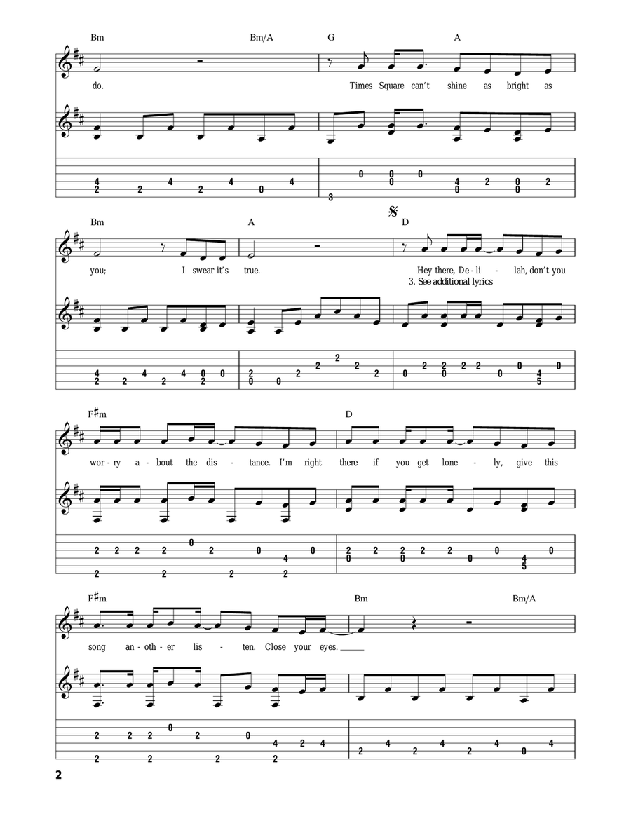 Hey There Delilah Acoustic Guitar scores gallery preview page 2