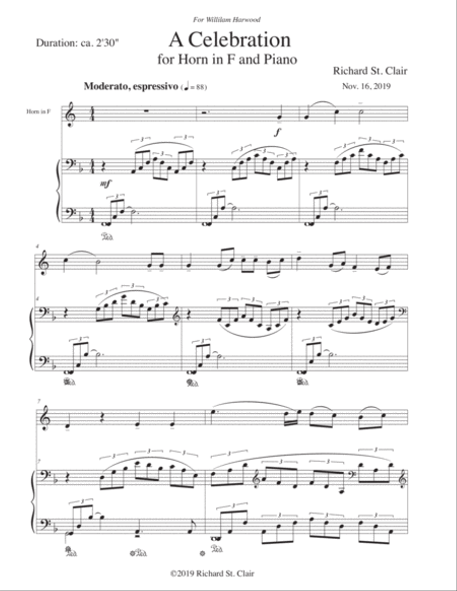 A CELEBRATION for Horn in F and Piano (Score and Part) image number null