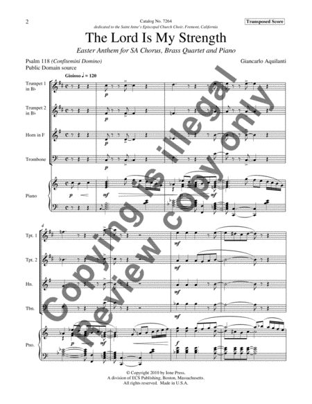 The Lord is my Strength (Brass Quartet Score)