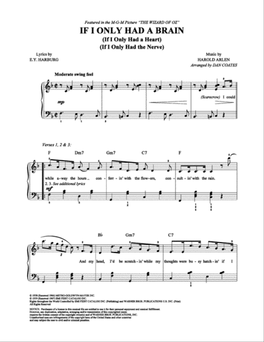 If I Only Had a Brain If I Only Had a Brain Piano, Vocal, Guitar scores gallery preview page 1