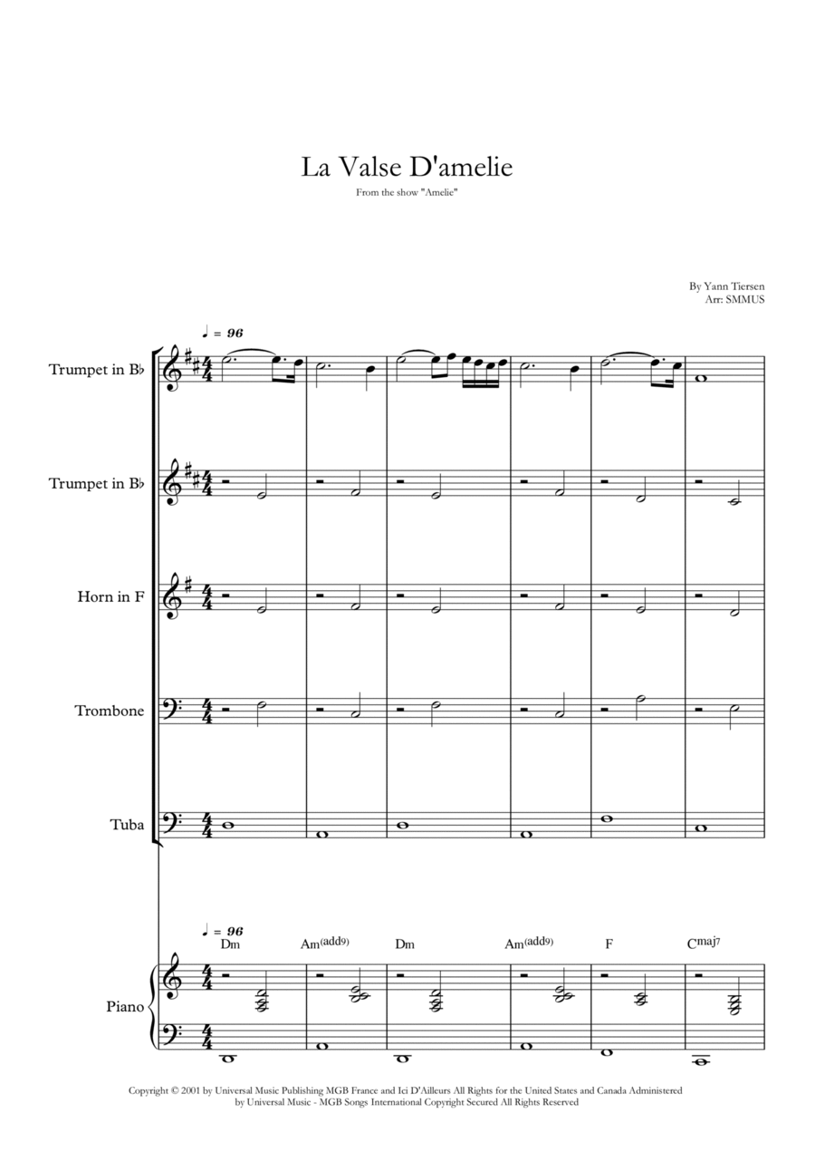 La Valse D'amelie La Valse D'amelie Brass Ensemble scores gallery preview page 1