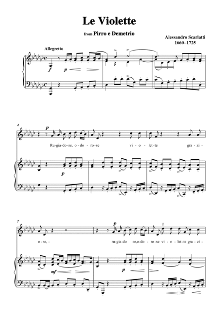 Scarlatti-Le Violette in G flat Major,from Pirro e Demetrio,for Voice&Piano Voice scores gallery preview page 3
