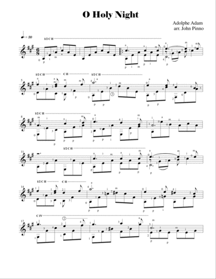 O Holy Night for solo classical guitar by Adolphe Charles Adam