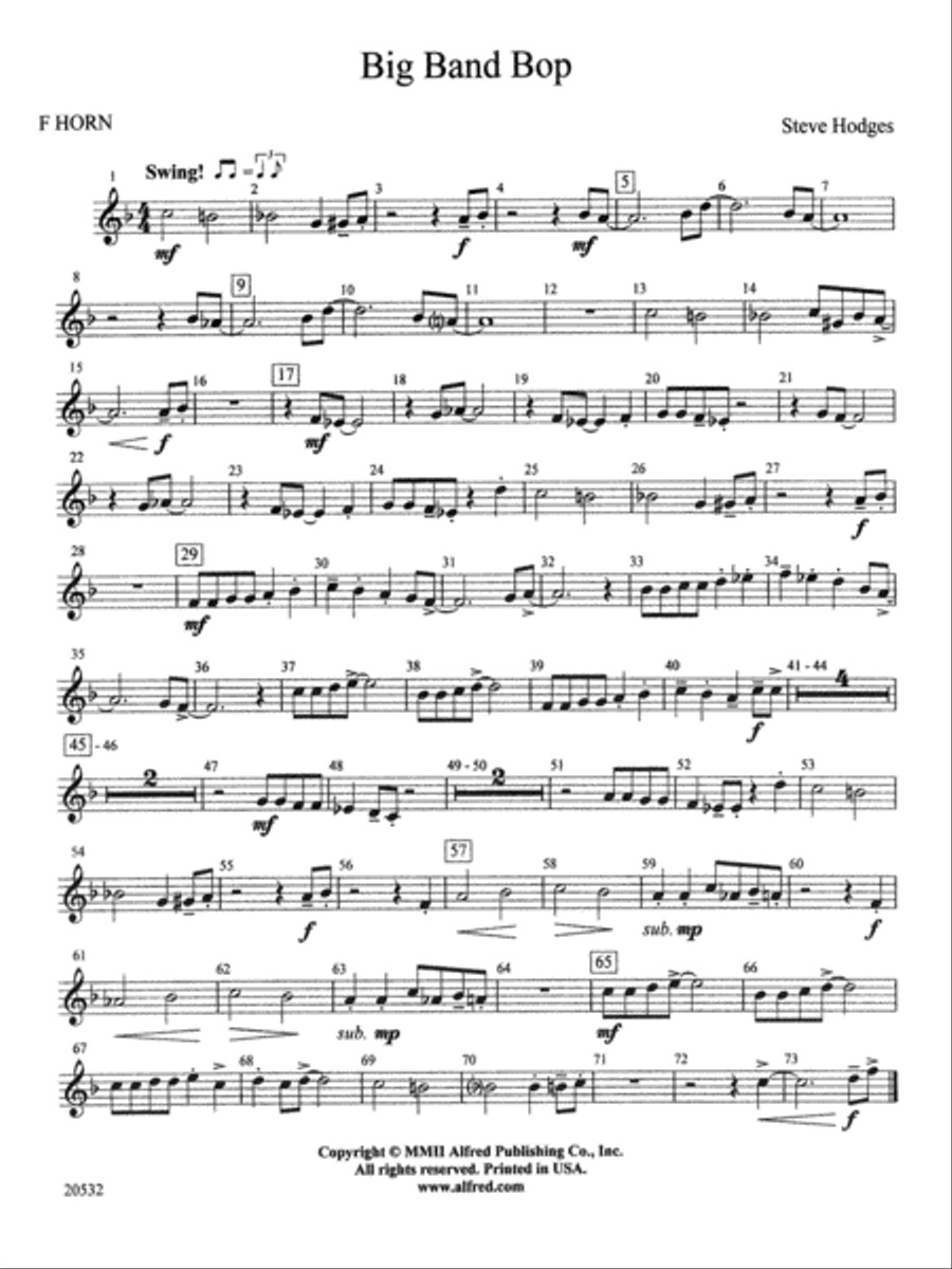 Big Band Bop: 1st F Horn Concert Band scores gallery preview page 1