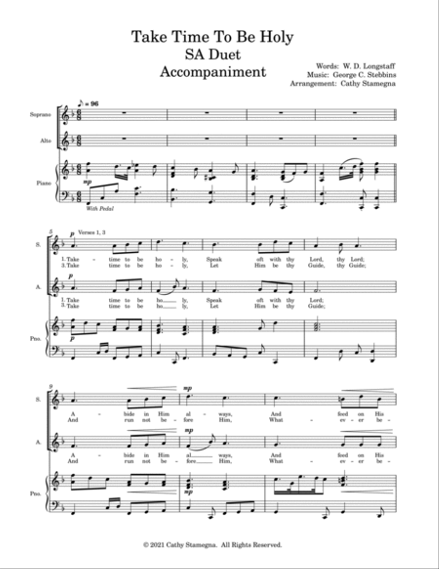 Take Time To Be Holy (SA Duet, Keyboard Accompaniment) SA scores gallery preview page 3