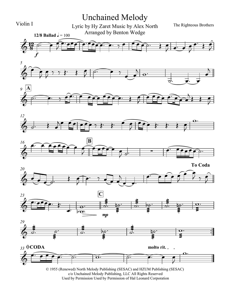 Unchained Melody String Quartet scores gallery preview page 1