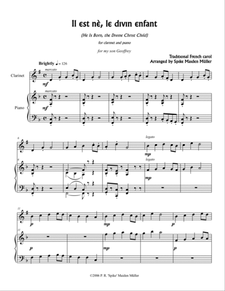 He Is Born, the Divine Christ Child (Il est nè, le divin enfant) Clarinet scores gallery preview page 2