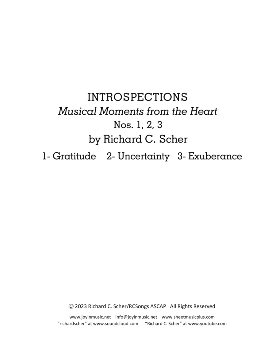 INTROSPECTIONS: Musical Moments from the Heart, Nos. 1, 2, 3 Piano Solo scores gallery preview page 1