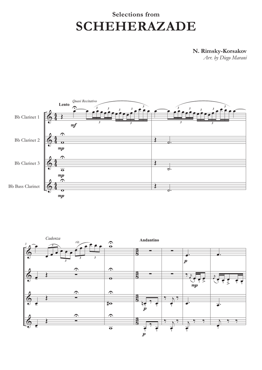 Scheherazade for Clarinet Quartet Clarinet Quartet scores gallery preview page 1