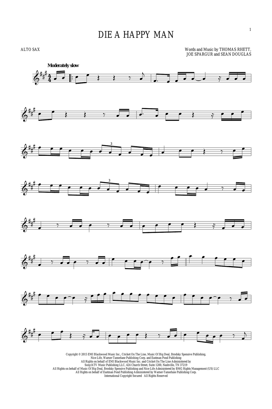 Die A Happy Man Die A Happy Man Alto Saxophone scores gallery preview page 1
