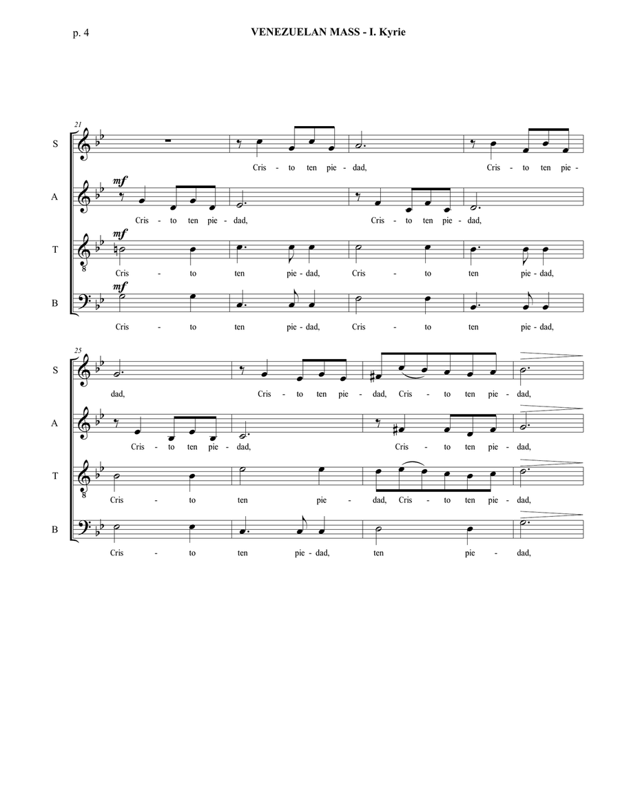 Venezuelan Mass - I. Kyrie - Solo Tenor and SATB a capella 4-Part scores gallery preview page 5