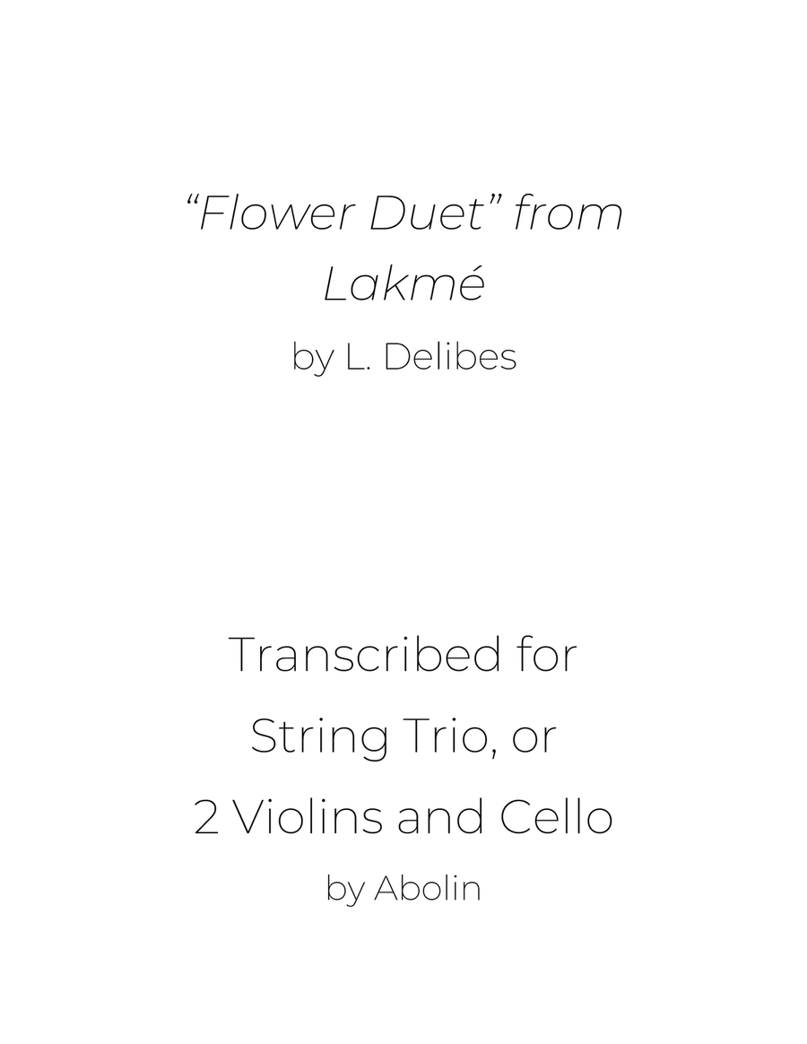 Delibes: Flower Duet from Lakme - String Trio, or 2 Violins and Cello String Trio scores gallery preview page 1